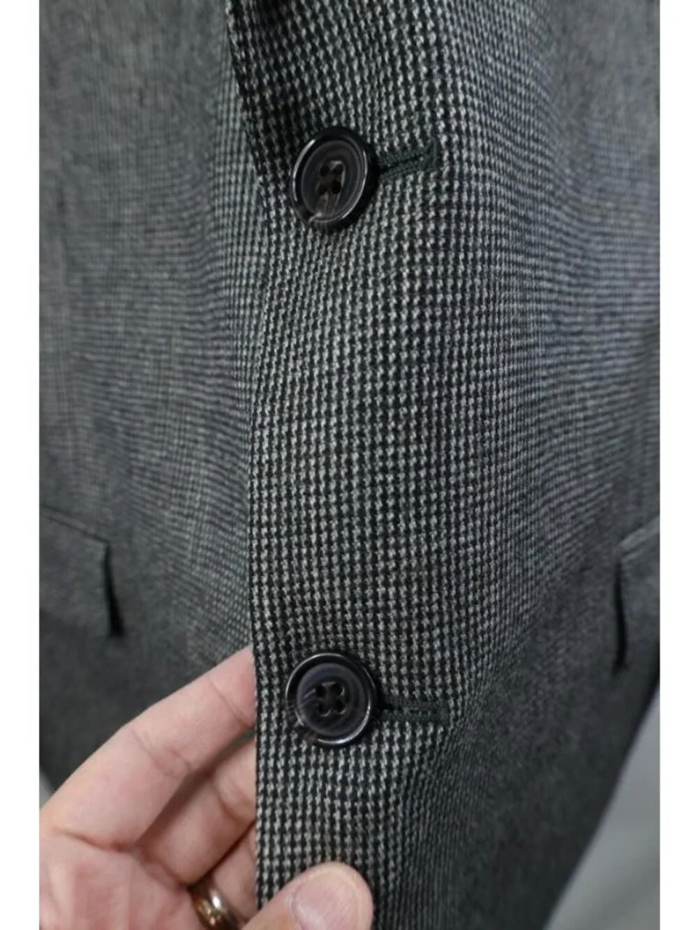 Ralph Lauren Mens 48L Wool Houndstooth Suede Elbow Patch Suit Blazer Jacket Gray